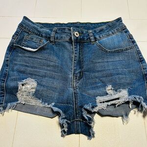Distressed Denim Shorts High Rise
